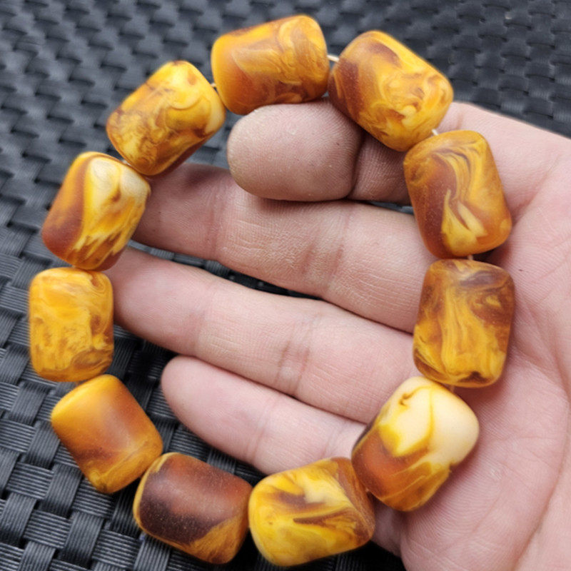 荧光浮盐水蜜蜡桶珠手链人造老蜜蜡话蜜蜡路路通男女同款手链手串