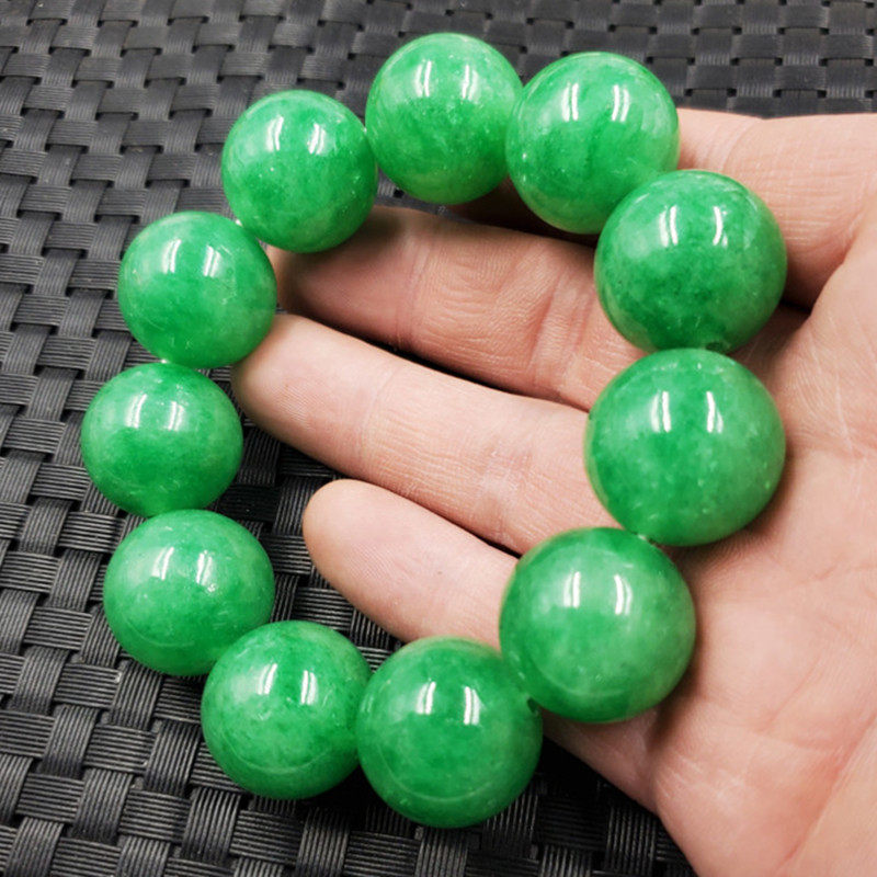 玉石手链翠玉圆珠手链豆绿色圆珠手链20毫米圆珠手链玉手链手串