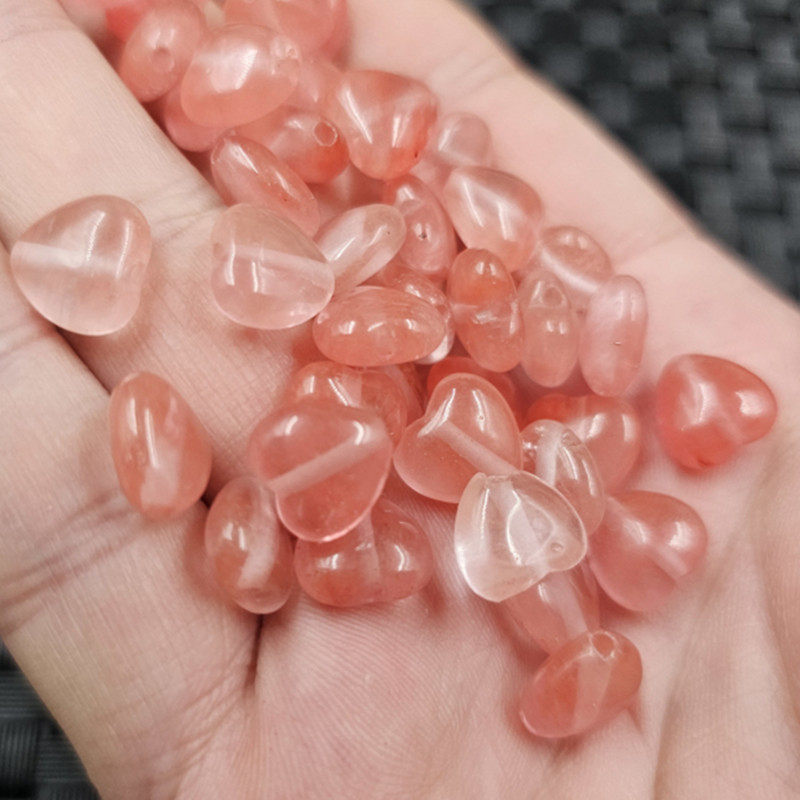 仿草莓晶心形仿玉石散珠藕粉色桃心心形手链项链耳环发簪饰品配件