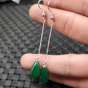 祥和珠宝玉石耳环碧绿色玉髓水滴耳环玉髓玛瑙水滴耳线玉耳坠耳饰