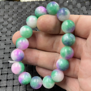 玉石手链紫罗兰圆珠手链飘花玉手链石英岩玉10毫米玉手串俏色手环