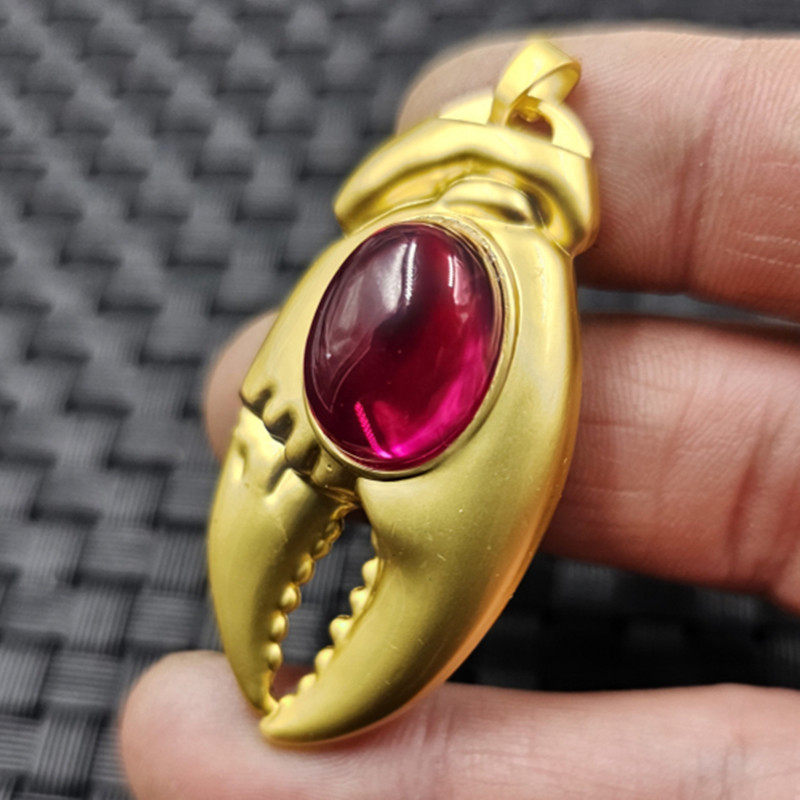 红钢石蛋面镶嵚蟹钳挂件金色蟹钳吊坠男女同款项链坠饰品珠子