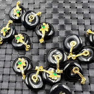 玉石挂件黑玛瑙平安扣挂件黑玉髓玉扣吊坠黑玛瑙平安扣项链坠玉坠