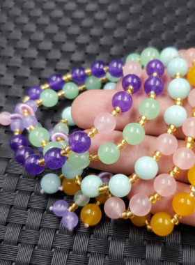 新款天然玉石紫色石英岩玉圆珠手链黄龙玉手链粉色玉石手链玉手串