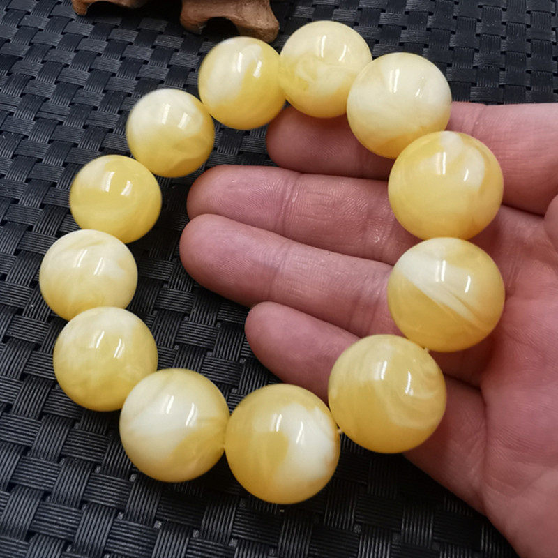 新款精美荧光浮盐水仿蜜蜡圆珠手链米黄色蜜蜡手链男女款手链手串