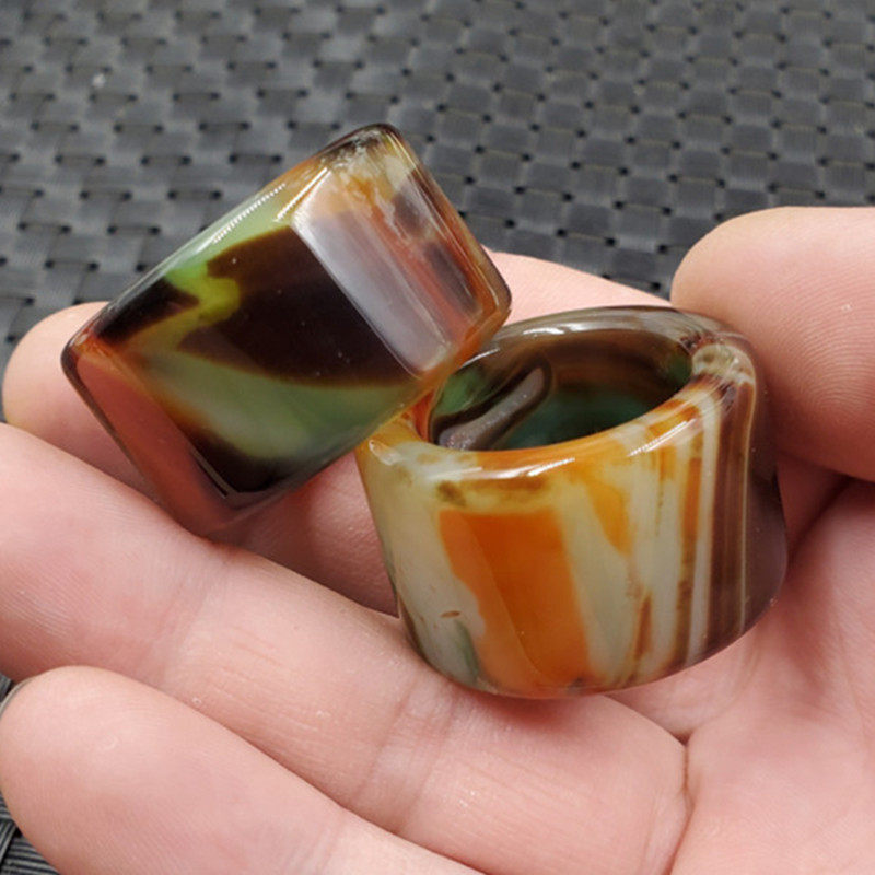 玉石扳指缠丝玛瑙扳指俏色玛瑙玉髓扳指大号玉扳指饰品扳指玉指环