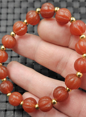 包邮冰种红玛瑙南瓜珠玉石手链