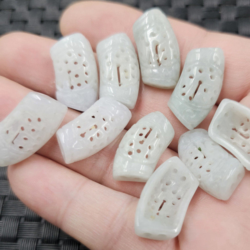 翡翠玉镂空福字玉石散珠弧形双孔手链项链发簪饰品配件手工玉珠子