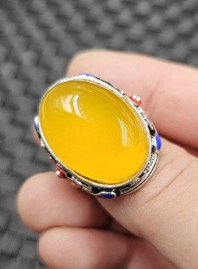 冰种黄玉髓蛋面玉石戒指