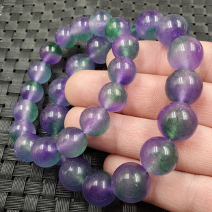 紫罗兰手链紫飘花圆珠手链石英岩玉手链14毫米圆珠手链玉手串