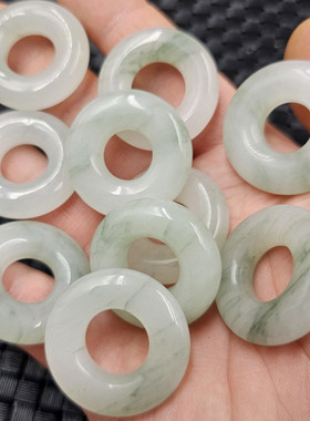 天山翠平安扣玉石挂件翠绿飘花