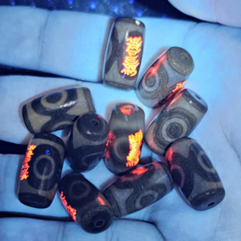 荧光六子三眼天珠路路通玉石散珠牙黄玛瑙黑天珠手链饰品配件珠子