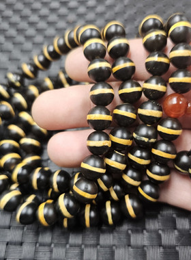 包浆线型玛瑙天珠玉石手链1