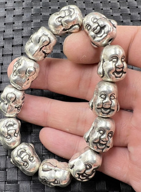 饰品手链藏银佛头手链银色笑佛手