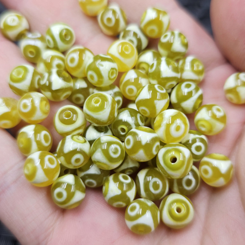 黄白三眼天珠圆珠玉石散珠8毫米