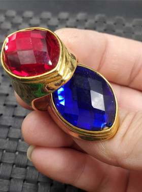 新看冰种宝蓝色锆石戒指鸡血红锆石切面戒指大号墨绿色戒指百搭