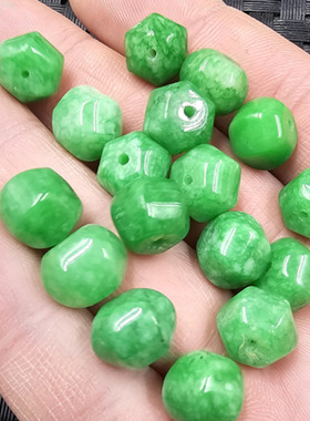 翡翠玉干青六棱珠玉石散珠