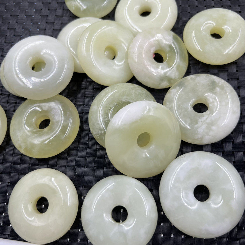 玉石挂件岫玉平安扣挂件姜花岫玉平安扣吊坠大号玉扣手把件车挂