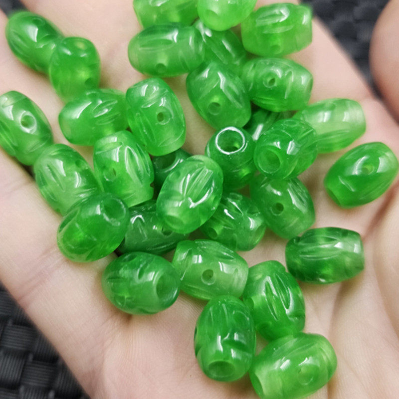 包邮菠菜绿大孔金钱珠玉石散珠碧绿色路路通手链项链饰品配件珠子 - 实物图
