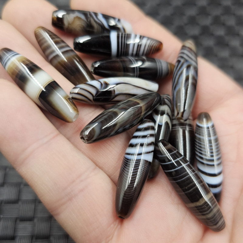 缠丝玛瑙米珠玉石散珠黑咖啡色条纹天珠勒子桶珠饰品配件珠子