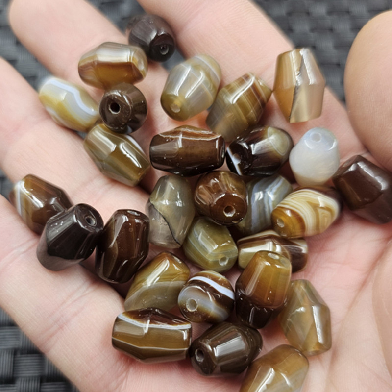 咖啡色玛瑙尖珠玉石散珠缠丝玛瑙腰鼓珠路路通饰品配件手工珠子