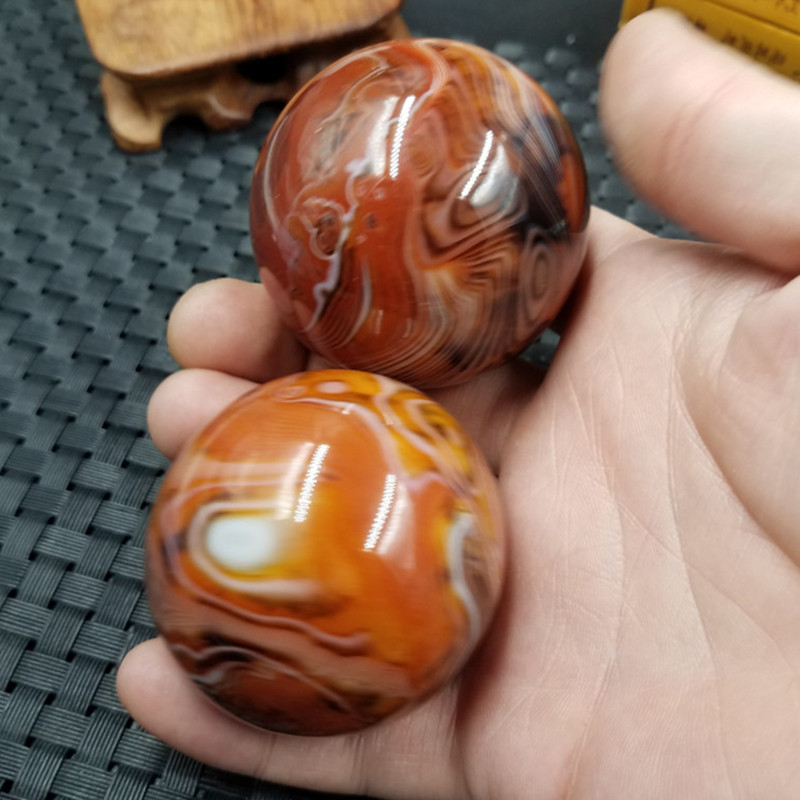 精美天然玉石a货缠丝玛瑙手把件玉髓玛瑙手球手把件手玩件玉把件
