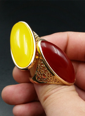 高档精美蜜蜡琥珀戒指鸡血红