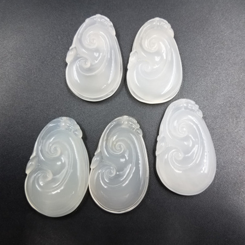 新款精美 天然玉石a货冰种玉髓如意挂件 白玛瑙福寿如意吊坠