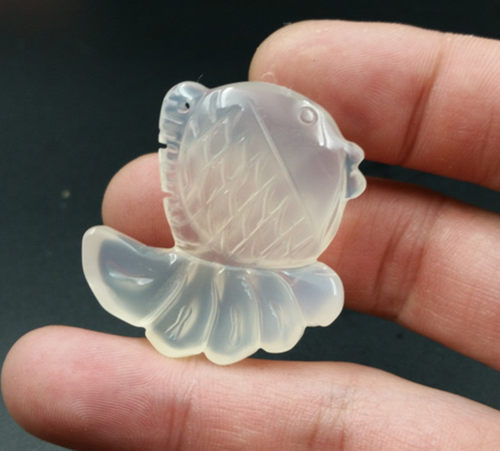 a货天然玉石冰种玉髓魚玉挂件白玉髓玛瑙立体魚玉吊坠
