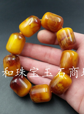 高档精美鸡油黄老蜜蜡路路通手链