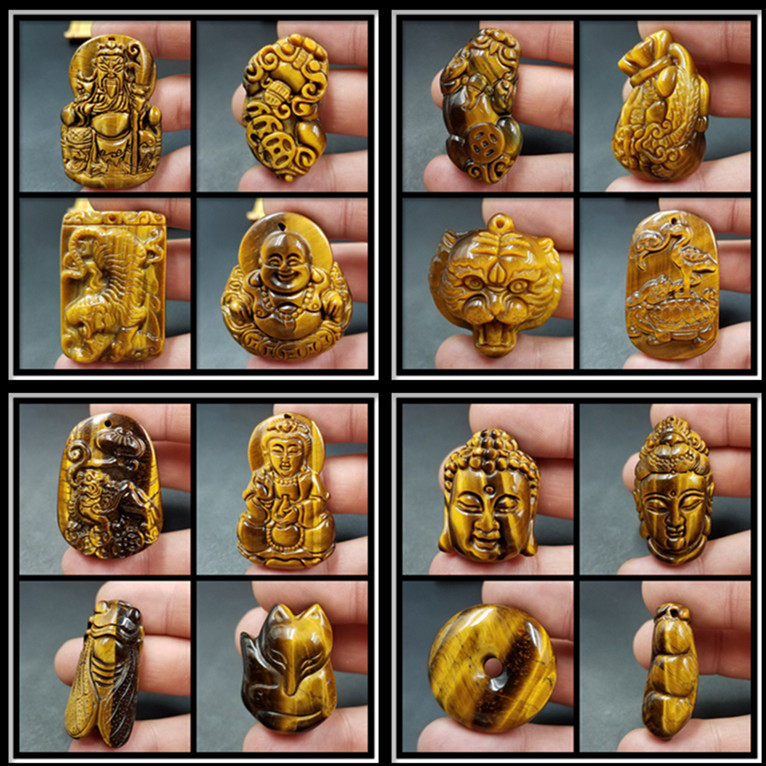 天然玉石虎睛石观音佛挂件虎眼石貔貅挂件虎睛石虎头佛头观音吊坠