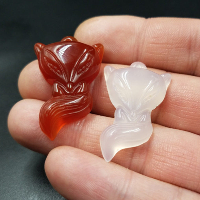 饰品吊坠天然玉石a货冰种白玉髓狐狸挂件红木狐狸吊坠玉石狐狸