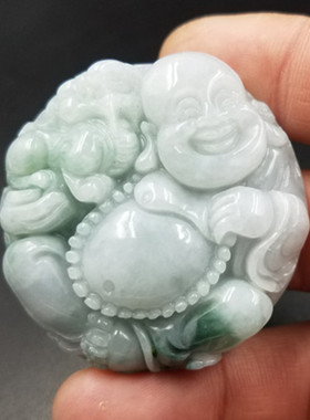 高档精美天然玉石俏色弥勒佛吊坠