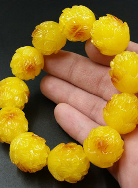 高档精美鸡油黄老蜜蜡手串