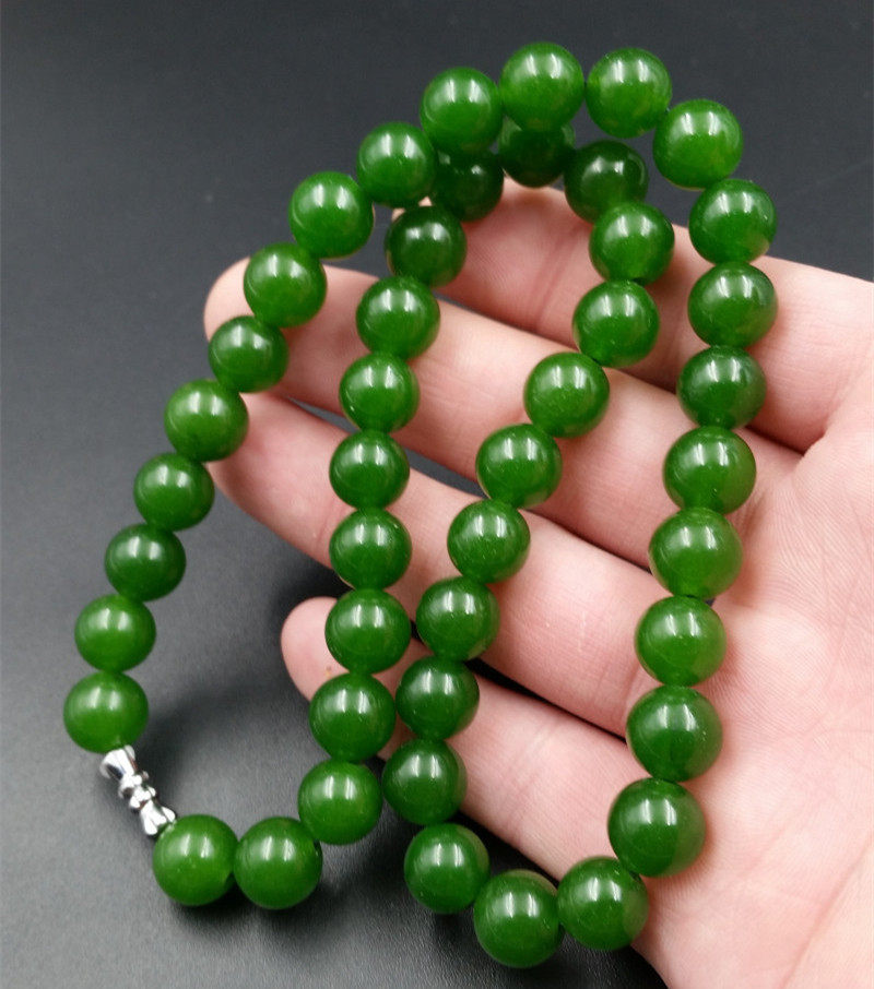 天然玉石a货台湾碧玉圆珠项链直径10毫米圆珠项链女款珠链