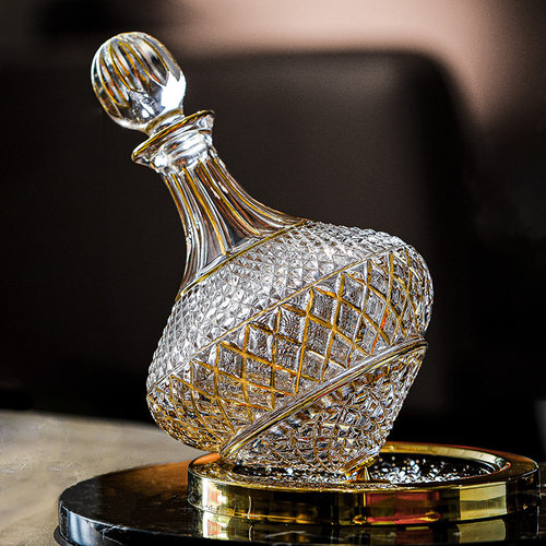 轻奢高档描金带盖不倒翁醒酒器红酒杯子套装家用陀螺葡萄酒分酒壶