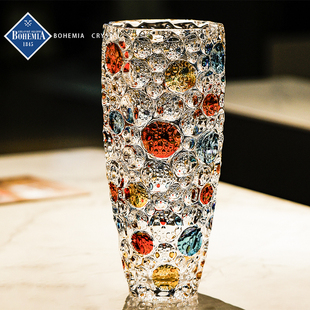 摆件轻奢家用高档插花瓶 捷克进口BOHEMIA幻彩水晶玻璃花瓶北欧式