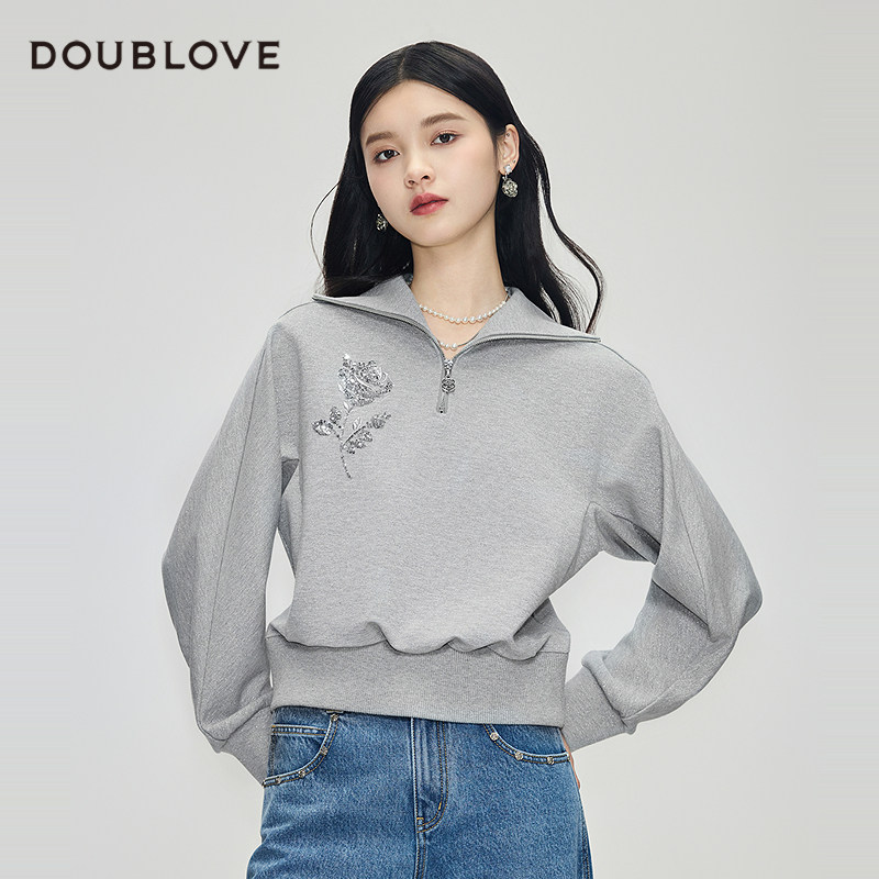 【轻运动卫衣】甜酷风休闲上衣拉链大翻领DOUBLOVE贝爱春季新款