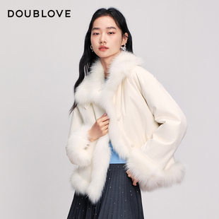 狐狸毛一手长外套含桑蚕丝DOUBLOVE贝爱25冬新款 机能风派克服