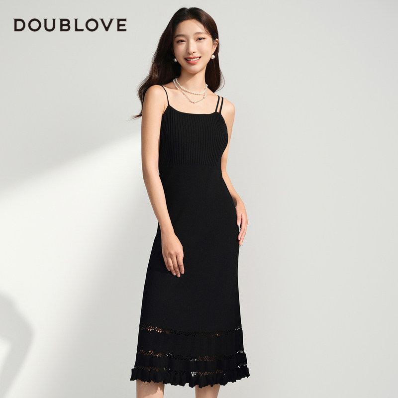 【玫瑰雪糕丝】针织吊带连衣裙小黑裙DOUBLOVE贝爱秋季新款,女装/女士精品,连衣裙,淘宝优惠券,粉丝福利购,淘宝优惠卷