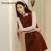 复古仿麂皮连衣裙背心裙DOUBLOVE贝爱2025秋季 轻熟千金风 新款