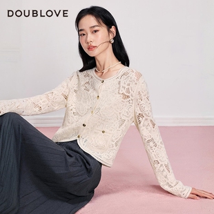 【奢感羊毛蕾丝】针织开衫外套含羊绒DOUBLOVE贝爱2025秋季新款