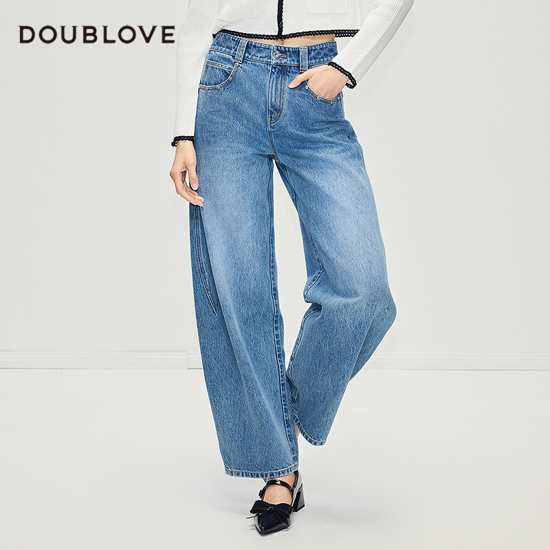 【松弛感香蕉裤】阔腿弯刀牛仔裤显瘦月亮裤DOUBLOVE贝爱春季新款,女装/女士精品,牛仔裤,淘宝优惠券,粉丝福利购,淘宝优惠卷