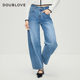 DOUBLOVE贝爱春季 显瘦月亮裤 阔腿弯刀牛仔裤 新款 松弛感香蕉裤