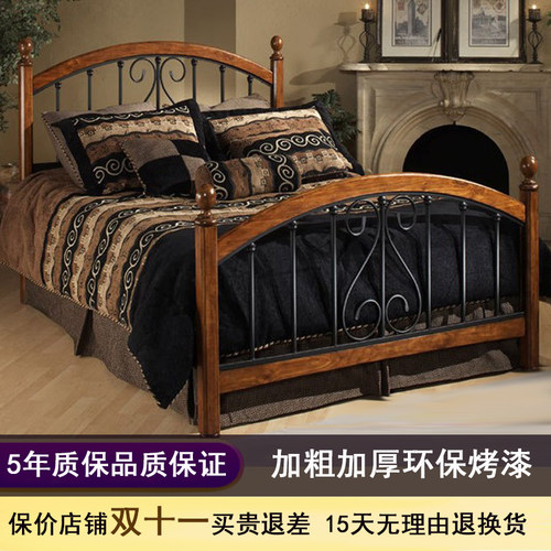 北美美式风双人床纯原木主卧床