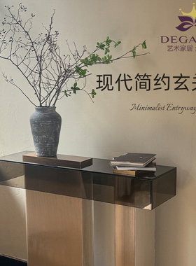 意式玄关柜现代轻奢简约玻璃长方形台案条靠墙客厅花架长条桌置物
