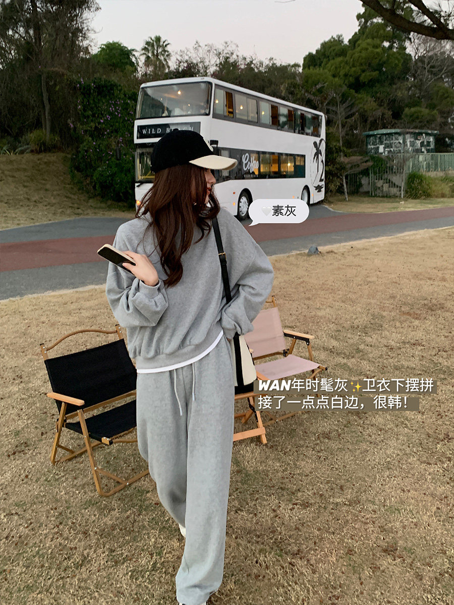 [40% 할인] XIA SHIWEN 에어 레이어 스웨트셔츠 세트 여성용 페이크 투피스 탑|드로스트링 레깅스