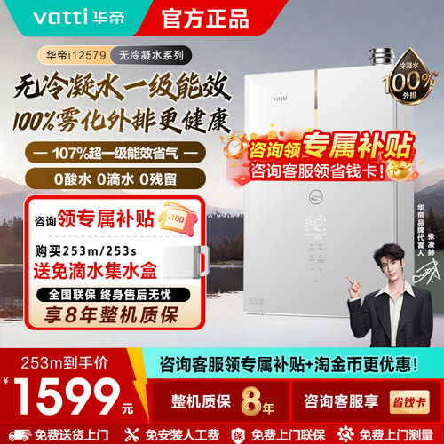 华帝燃气热水器家用超一级能效16升253S恒温增压无冷凝水管i12579