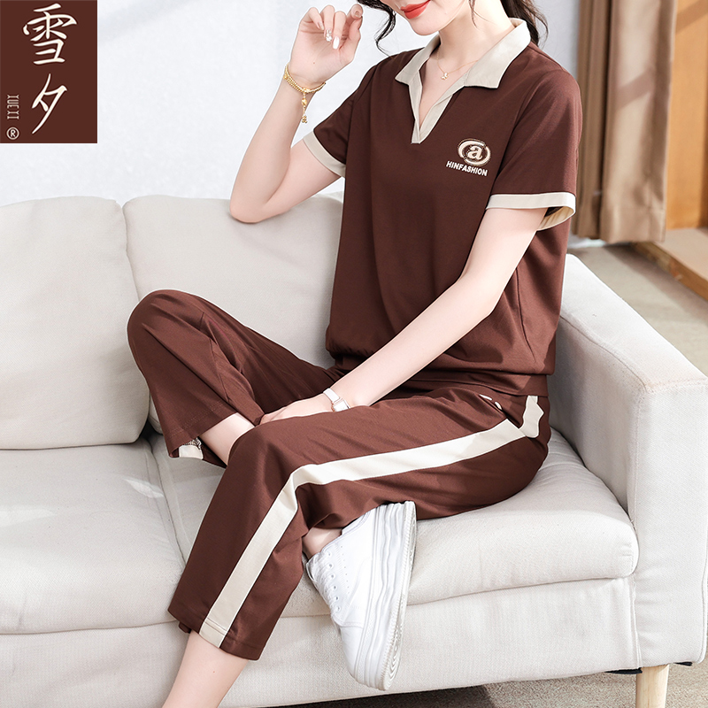 妈妈夏装2025新款休闲运动套装中老年女短袖t恤40岁50两件套卫衣