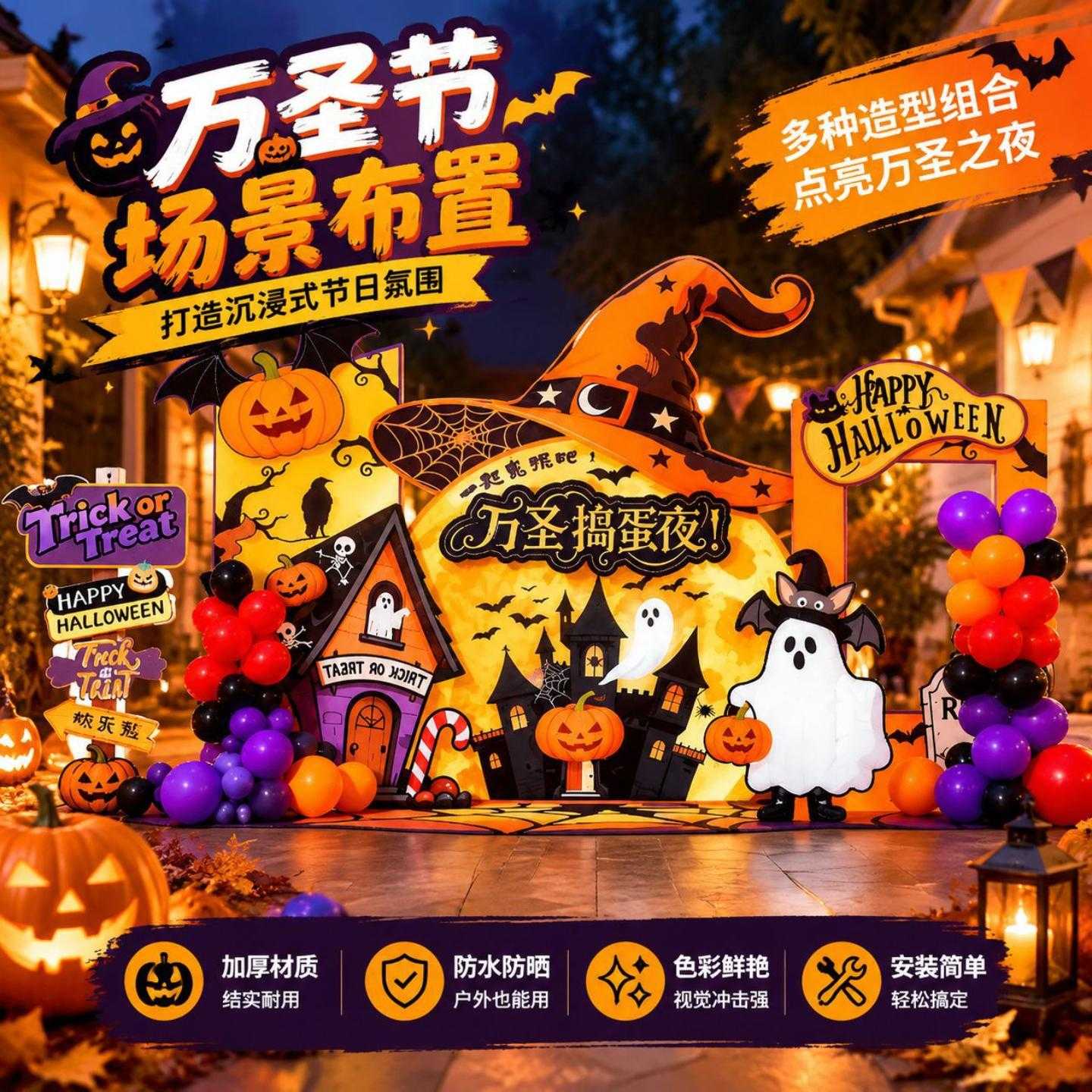 万圣节KT板气球立柱装饰套装商场